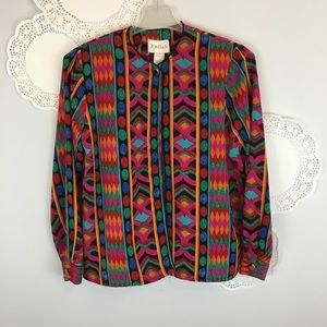 Vintage 80’s Geometric Colorful Blouse Size Large